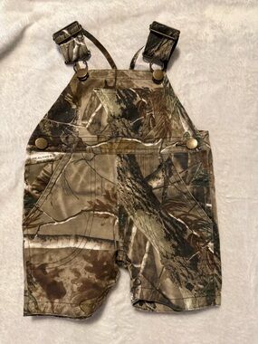 Bass Pro Camo Kids' Short Overalls - Green/Brown 6mo